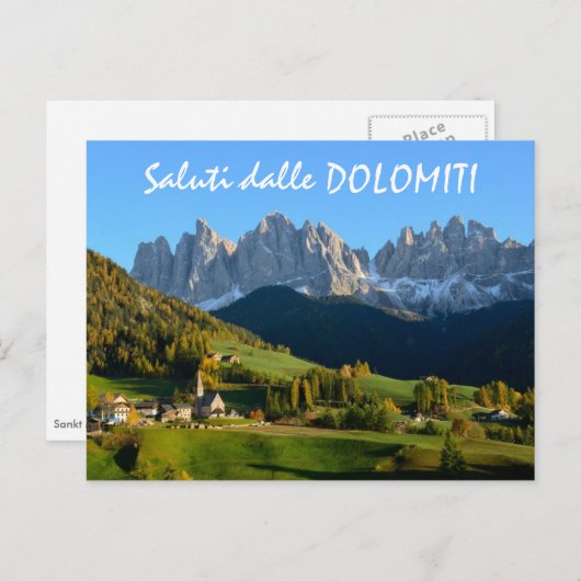 Dolomites dorp in herfst briefkaart italiaanse tek (Voorkant / Achterkant)