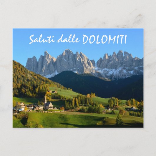 Dolomites dorp in herfst briefkaart italiaanse tek (Voorkant)