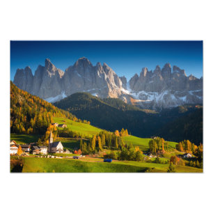 Dolomites, dorp in herfst, foto's afdrukken foto afdruk