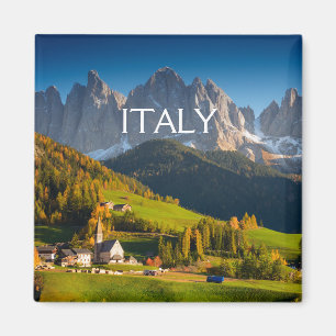 Dolomites-dorp in herfst vierkante tekstmagneet magneet