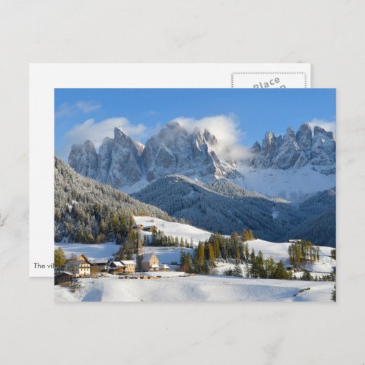 Dolomites-dorp in het briefkaart van de winter (Voorkant / Achterkant)
