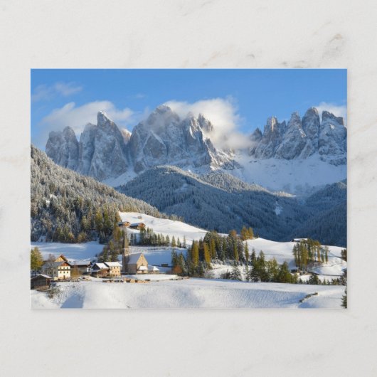 Dolomites-dorp in het briefkaart van de winter (Voorkant)