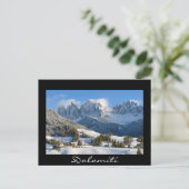 Dolomites, dorpje in de winter, briefkaart zwarte  (Staand voorkant)