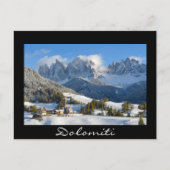 Dolomites, dorpje in de winter, briefkaart zwarte  (Voorkant)