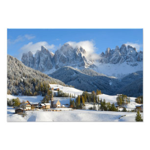 Dolomites, dorpje in de winter, foto's afdrukken foto afdruk