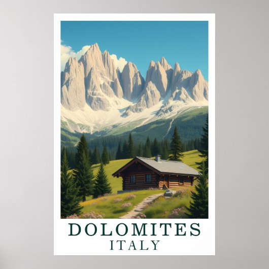 Dolomites Italy Mountain Alpine Cabin Art Poster (Voorkant)
