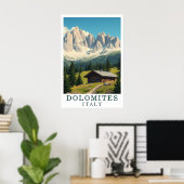 Dolomites Italy Mountain Alpine Cabin Art Poster (Thuiskantoor)