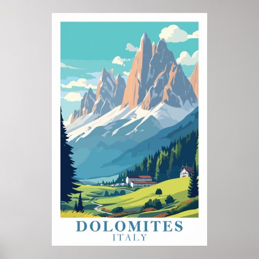 Dolomites Italy Retro Travel Mountain Alpine Art Poster (Voorkant)