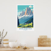 Dolomites Italy Retro Travel Mountain Alpine Art Poster (Keuken)