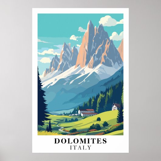 Dolomites Italy Vintage Travel Mountain Alpine Art Poster (Voorkant)