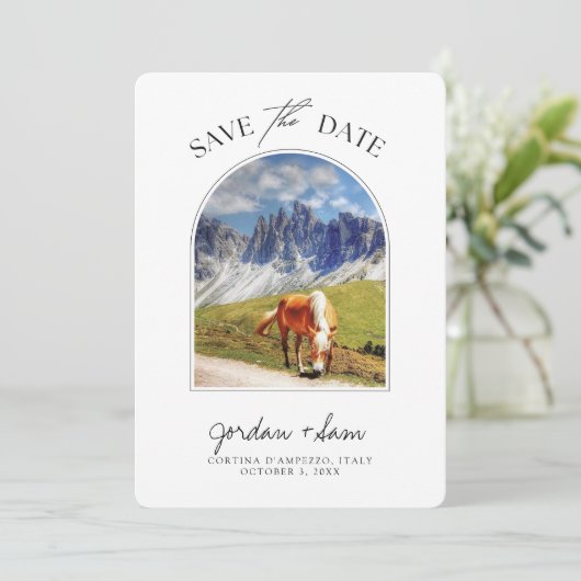 Dolomites Italy Wedding Save the Date Kaart (Staand voorkant)
