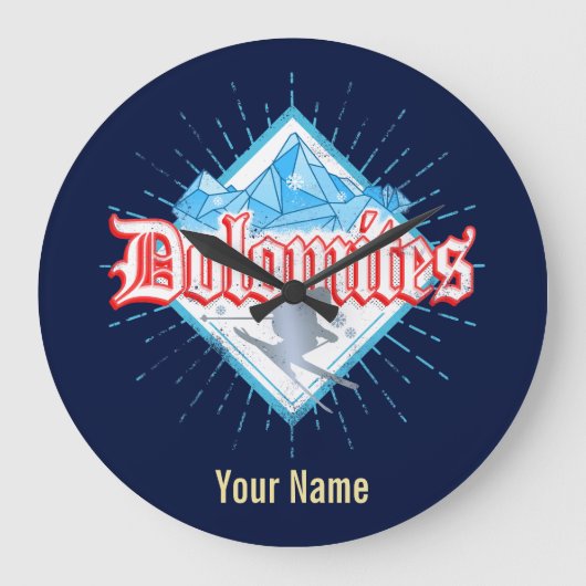 Dolomites South Tirol Retro Skier Ski Grote Klok (Voorkant)