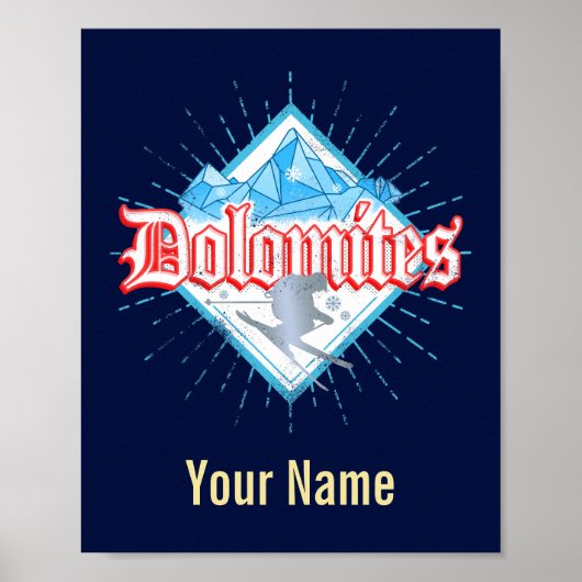 Dolomites South Tirol Retro Skier  Ski Poster (Voorkant)