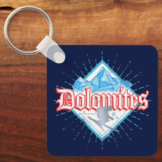 Dolomites South Tirol Retro Skier Ski Sleutelhanger (Voorkant)