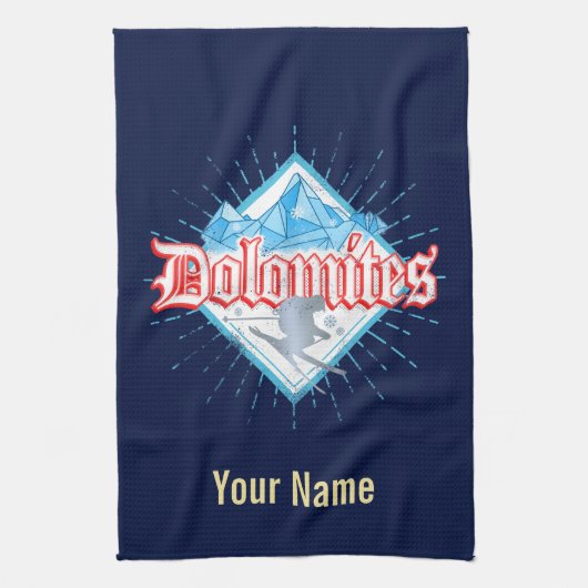 Dolomites South Tirol Retro Skier  Ski Theedoek (Verticaal)