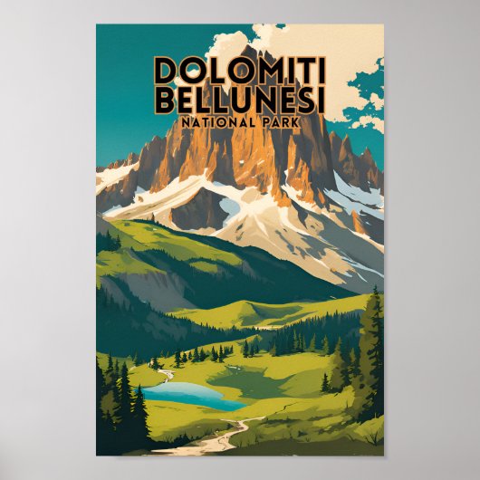 Dolomiti Bellunesi Nationaal Park Vintage Travel Poster (Voorkant)