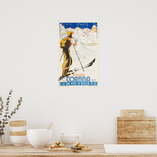 DOLOMITI CORTINA en de Ski Slopes Italië Winter Poster (Keuken)
