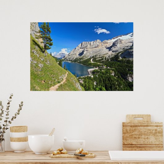 Dolomiti - Fedaia-pas met meer Poster (Keuken)