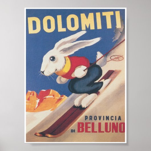 Dolomiti Italy Ski Bunny Vintage Travel Poster (Voorkant)