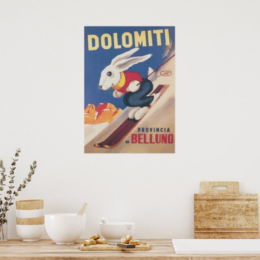 Dolomiti Ski Bunny Vintage Poster (Keuken)