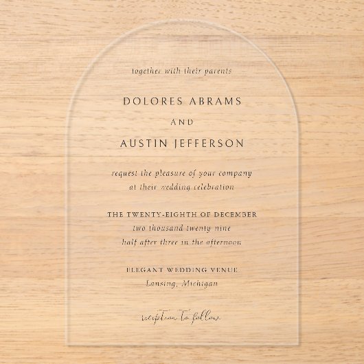 Dolores Classic Elegant Huwelijk Acryl Uitnodigingen (Voorkant)