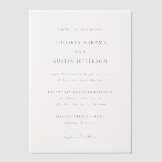 Dolores Classic Elegant Huwelijk Vellum Uitnodigingen (Voorkant)