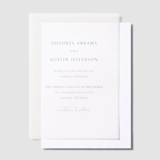 Dolores Classic Elegant Wedding Save the Date Vellum Uitnodigingen (Offset)