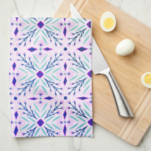 Dolores Tegels Pattern Paars Pink Mint Theedoek (Quarter Fold)