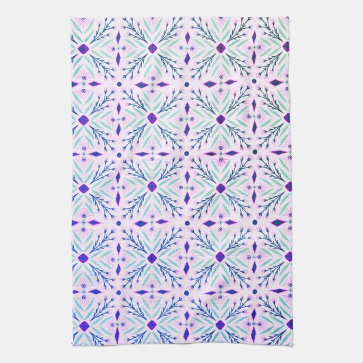 Dolores Tegels Pattern Paars Pink Mint Theedoek (Verticaal)