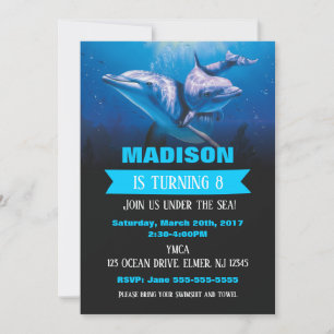 Dolphijn verjaardagsuitnodiging zwembadfeest uitno kaart