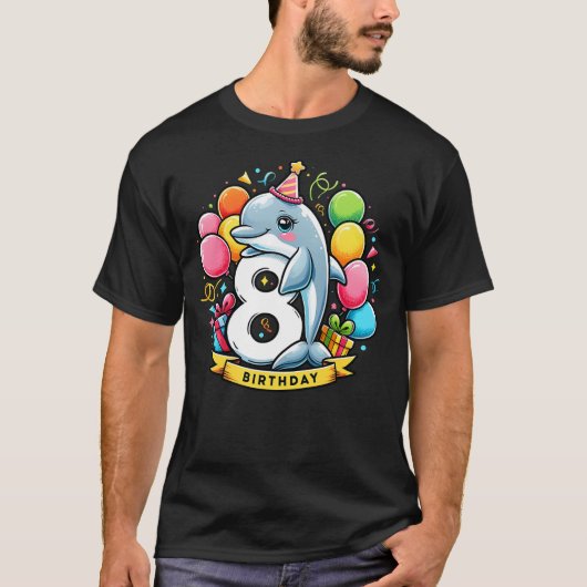 Dolphin 8th birthday boy girl 8 years old eight Do T-shirt (Voorkant)