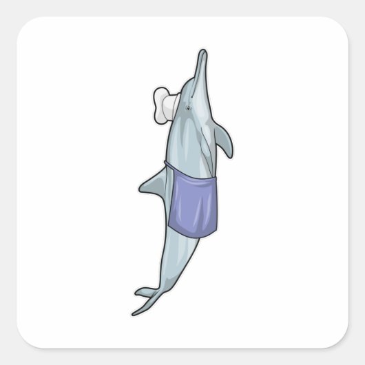 Dolphin als Cook met Chef-pet Vierkante Sticker (Voorkant)