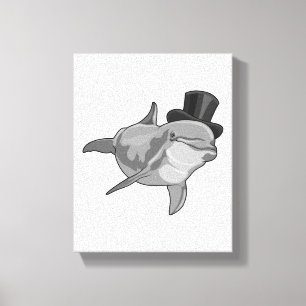 Dolphin als Gentleman met bovenste hoed Canvas Afdruk