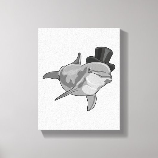 Dolphin als Gentleman met bovenste hoed Canvas Afdruk (Voorkant)