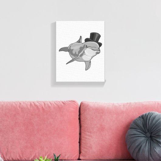 Dolphin als Gentleman met bovenste hoed Canvas Afdruk (Insitu (Woonkamer))