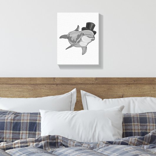 Dolphin als Gentleman met bovenste hoed Canvas Afdruk (Insitu (Slaapkamer))