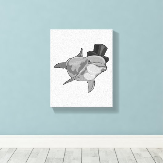 Dolphin als Gentleman met bovenste hoed Canvas Afdruk (Insitu (Houten vloer))