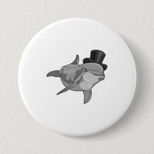 Dolphin als Gentleman met bovenste hoed Ronde Button 7,6 Cm