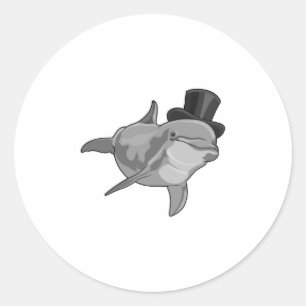 Dolphin als Gentleman met bovenste hoed Ronde Sticker