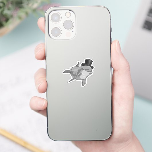Dolphin als Gentleman met bovenste hoed Sticker (Telefoon)
