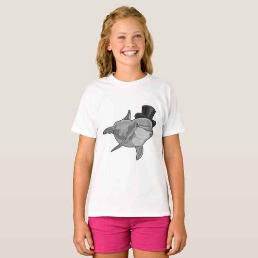 Dolphin als Gentleman met bovenste hoed T-shirt (Voorkant volledig)