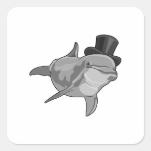 Dolphin als Gentleman met bovenste hoed Vierkante Sticker