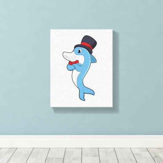 Dolphin als Gentleman met Pet Canvas Afdruk (Insitu (Houten vloer))