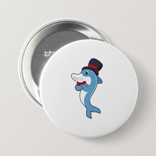 Dolphin als Gentleman met Pet Ronde Button 7,6 Cm (Voorkant /achterkant)