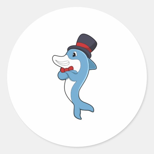Dolphin als Gentleman met Pet Ronde Sticker (Voorkant)