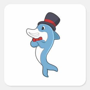 Dolphin als Gentleman met Pet Vierkante Sticker