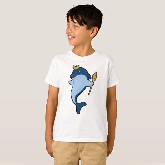Dolphin als koning met staf en kroon t-shirt (Voorkant volledig)