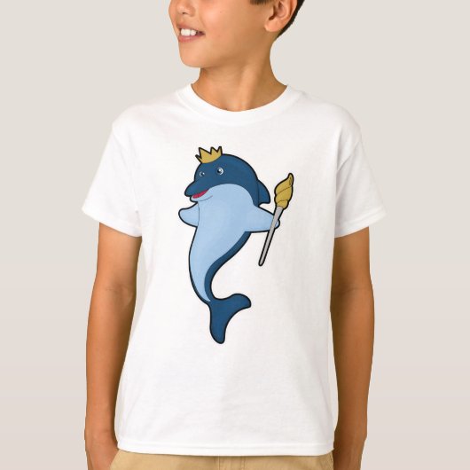 Dolphin als koning met staf en kroon t-shirt (Voorkant)