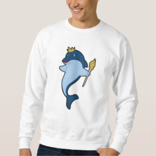Dolphin als koning met staf en kroon trui