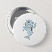 Dolphin als leraar met pointer ronde button 7,6 cm (Voorkant /achterkant)